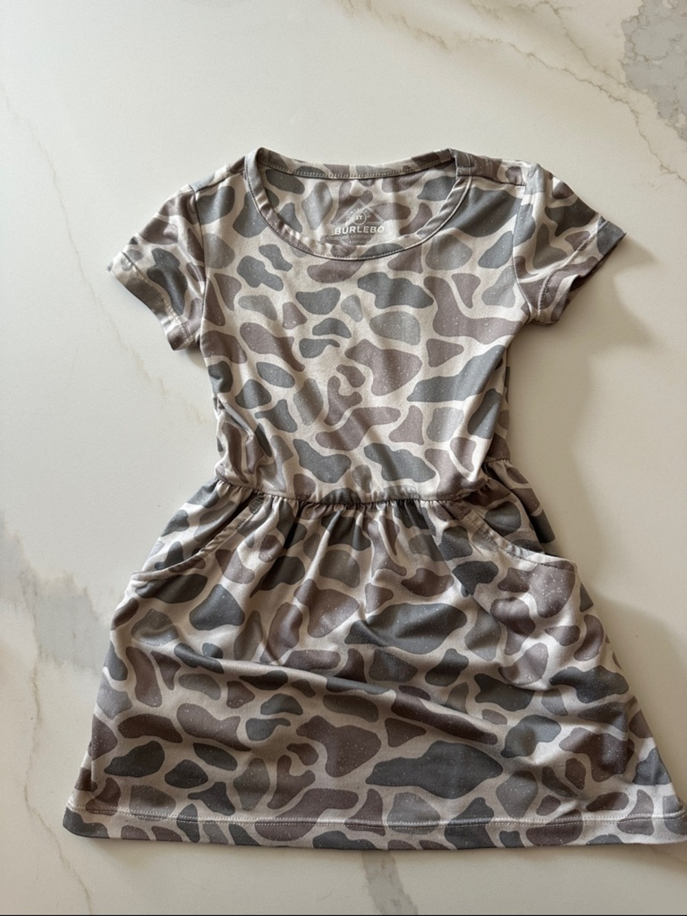 Burlebo Girls' Taupe Camo Short Sleeve Dress